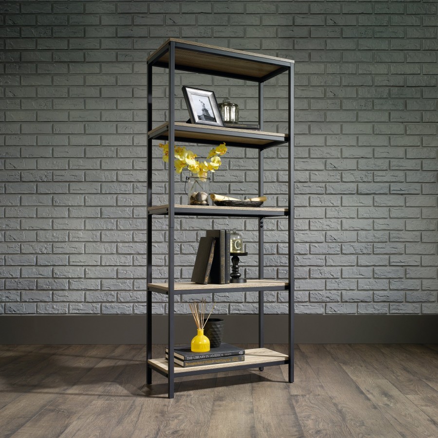 Industrial Style Oak 5 Shelf Bookcase